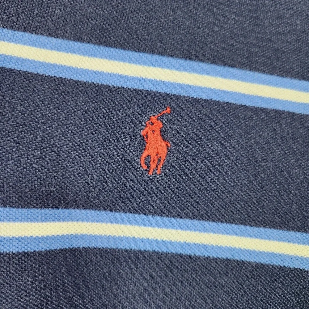 Polo Ralph Lauren Striped Polo Shirt Men Med Navy Preppy Cotton Short Sleeve